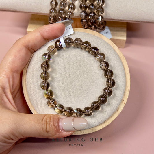 Smoky Quartz Azeztulite Crystal Bracelet 茶阿赛（茶晶爆花晶）